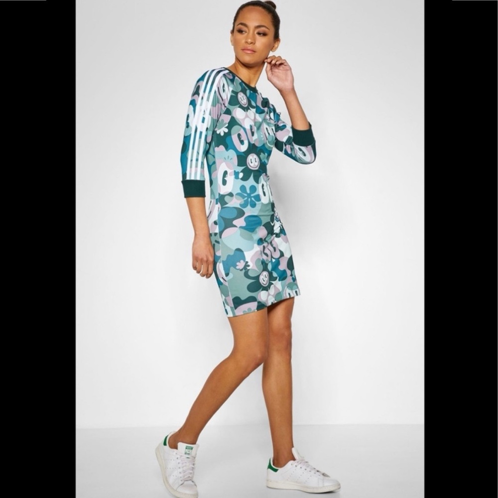 Adidas Originals X Hattie Stewart Trefoil 3 Stripes Camo Doodle Dress Size Med